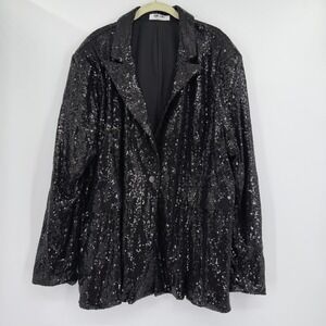 Saint Genies Womens Black Sequin Blazer Plus Size 22 Holiday Party NYE